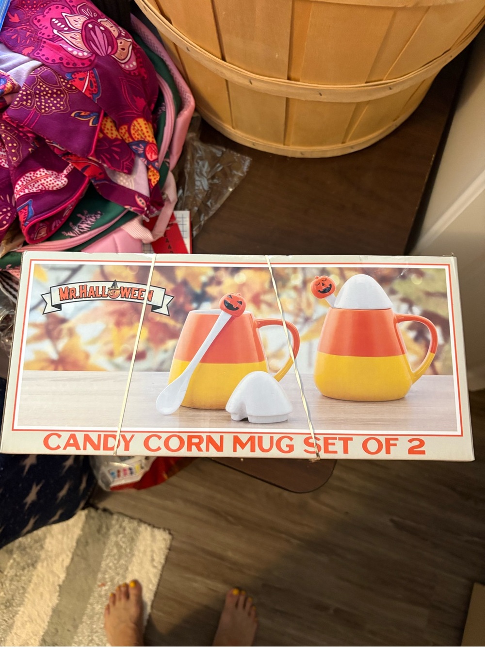Mr. Halloween Candy Corn Ceramic Mug Set — Orange & Yellow (Set of 2)